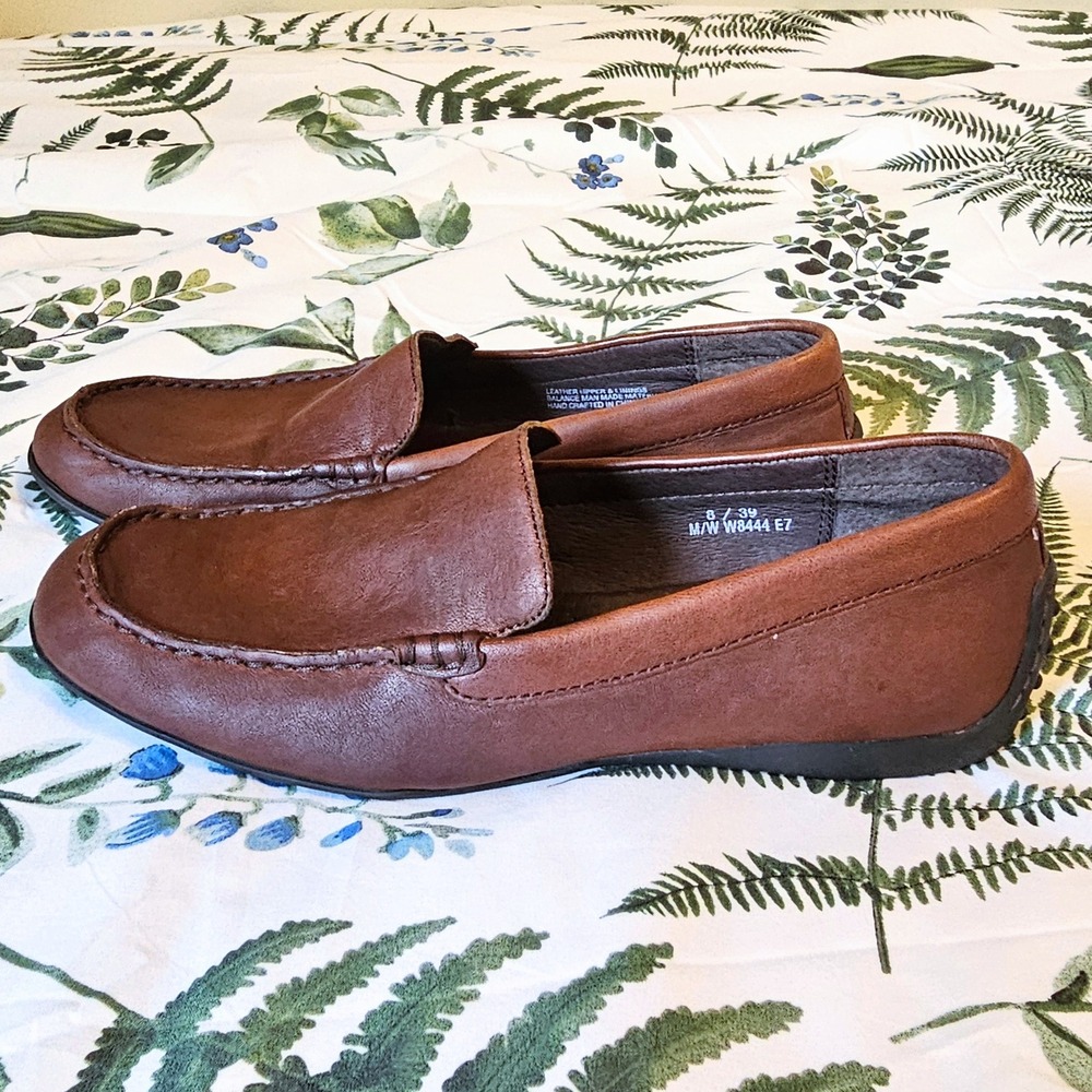 Born Crown W8444 Leather Driving Loafers Womens 8 Brown Moc Toe Slip On Flats